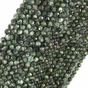 Natural Micro Faceted Green Seraphinite Round Beads 15.5" Strand 3mm 4mm Natural Micro Faceted Green Seraphinite Round Beads 15.5" Strand 3mm 4mm