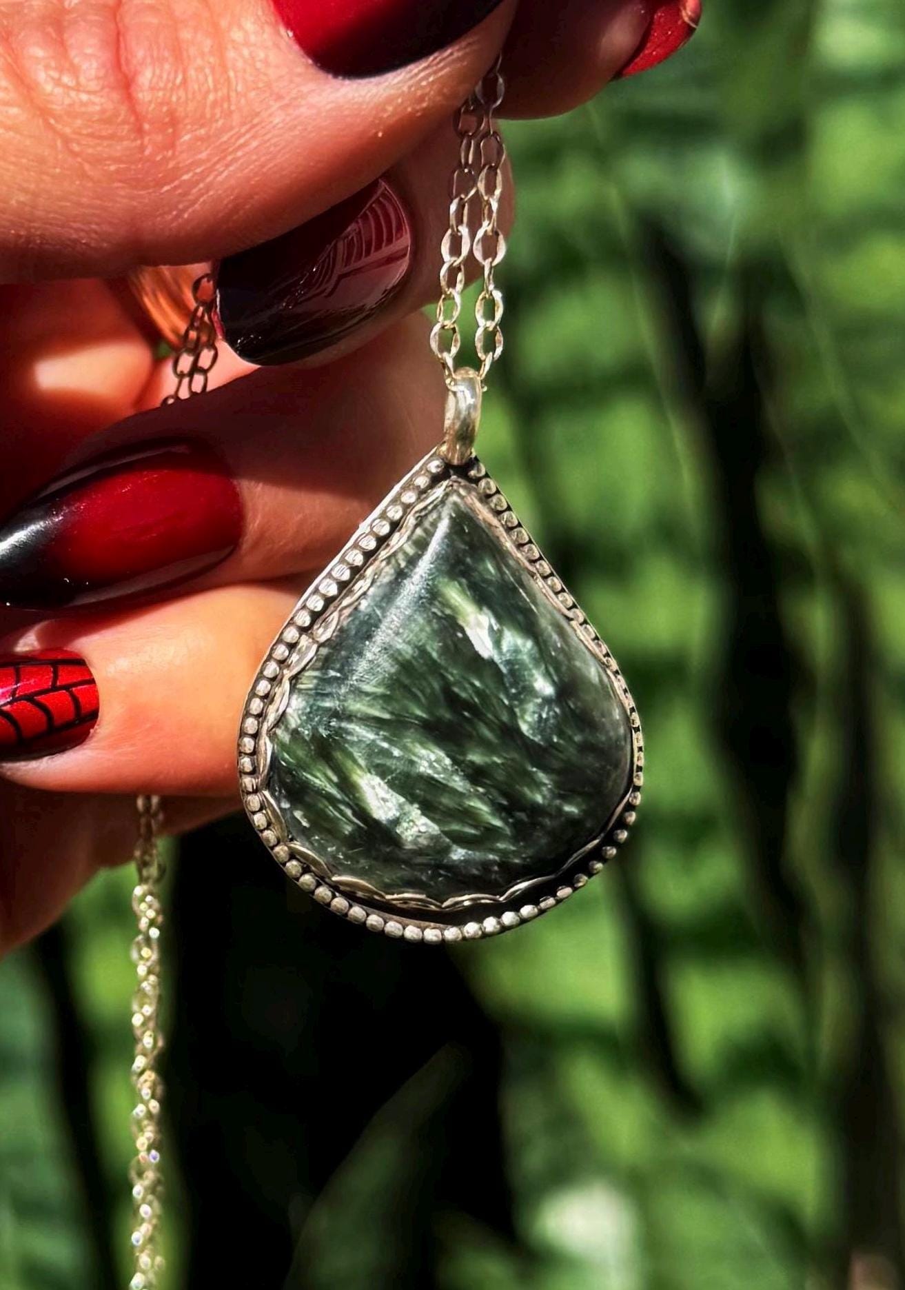 Seraphinite Necklace - For Raising Kundalini Energy & Vitality - In Sterling Silver - Seraphinite Crystal - Crystal Necklace Seraphinite Necklace - For Raising Kundalini Energy & Vitality - In Sterling Silver - Seraphinite Crystal - Crystal Necklace