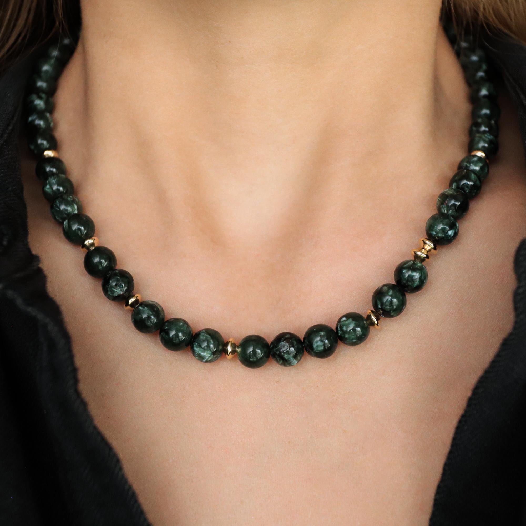 Seraphinite Necklace, Green Healing Stone, Gold Filled Jewelry