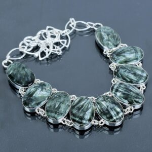 Handmade Seraphinite Necklace: 925 Sterling Silver, Adjustable Chain Handmade Seraphinite Necklace: 925 Sterling Silver, Adjustable Chain