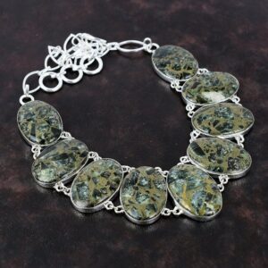 Handmade Seraphinite Necklace: 925 Sterling Silver Adjustable Chain Handmade Seraphinite Necklace: 925 Sterling Silver Adjustable Chain