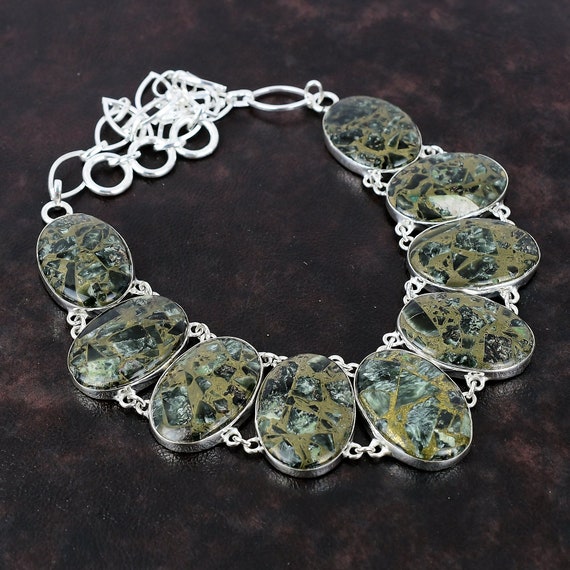 Handmade Seraphinite Necklace: 925 Sterling Silver Adjustable Chain