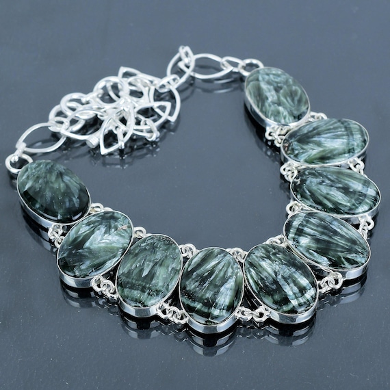 Handmade Seraphinite Necklace: 925 Sterling Silver Adjustable Chain