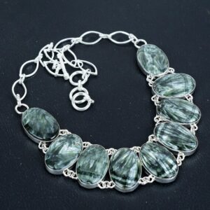 Handmade Seraphinite Gemstone Necklace: 925 Sterling Silver, Adjustable Chain Handmade Seraphinite Gemstone Necklace: 925 Sterling Silver, Adjustable Chain