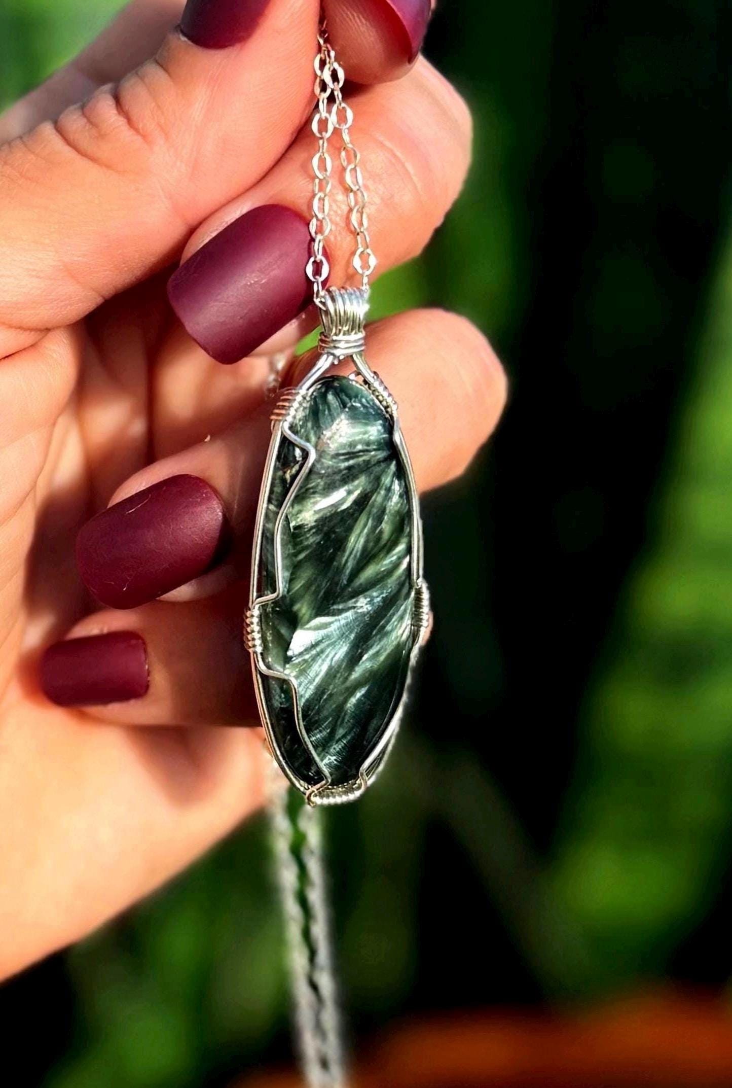 Seraphinite Necklace - In Sterling Silver - Seraphinite Crystal
