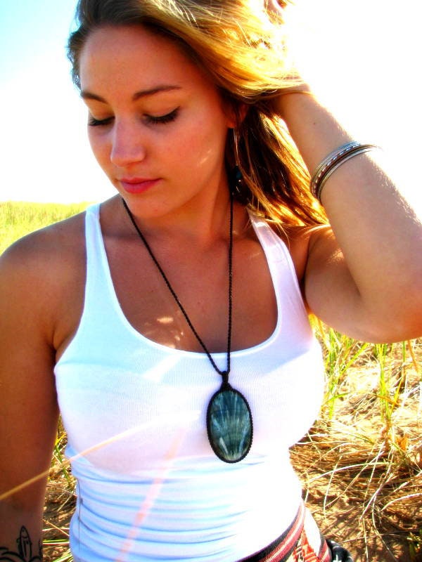 Mothers Day Gift, Seraphinite Gemstone Necklace, Seraphinite Macrame Necklace, Gemstone Gift Idea, Gift Ideas For The, Boho Beauty