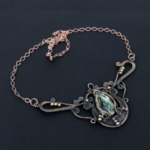Seraphinite Necklace, Natural  Seraphinite Gemstone Necklace, Copper Wire Wrapped Chain Necklace, Handmade Jewelry Gifts for Mom, Wife & Gf