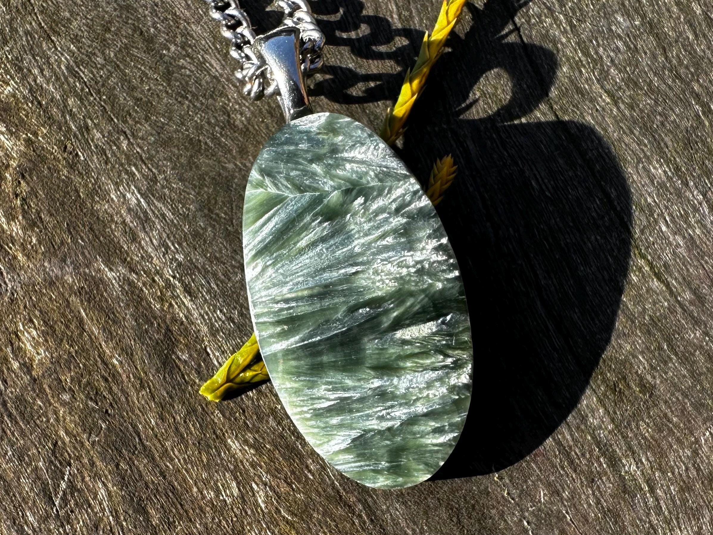 Unisex Seraphinite, Stainless Steel, Healing Stone Necklace!