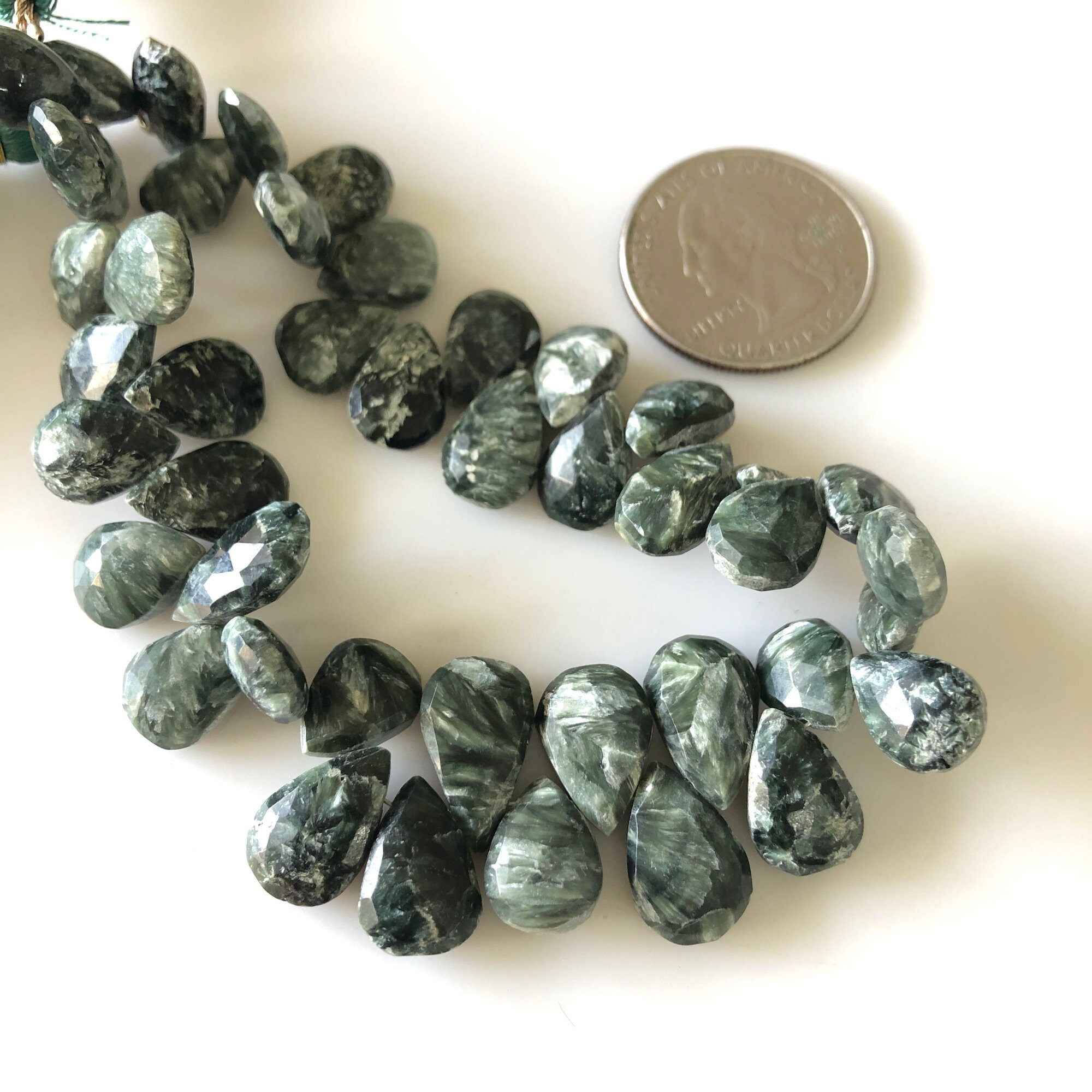 11mm To 14mm Seraphinite Faceted Pear Briolette Beads, Green Seraphinite Beads, Natural Seraphinite Beads, 8 Inch/4 Inch, Gds1700