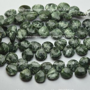 8 Inch Strand,Natural Green Seraphinite Faceted Heart Shape Briolettes,Size 9.5-10mm 8 Inch Strand,Natural Green Seraphinite Faceted Heart Shape Briolettes,Size 9.5-10mm