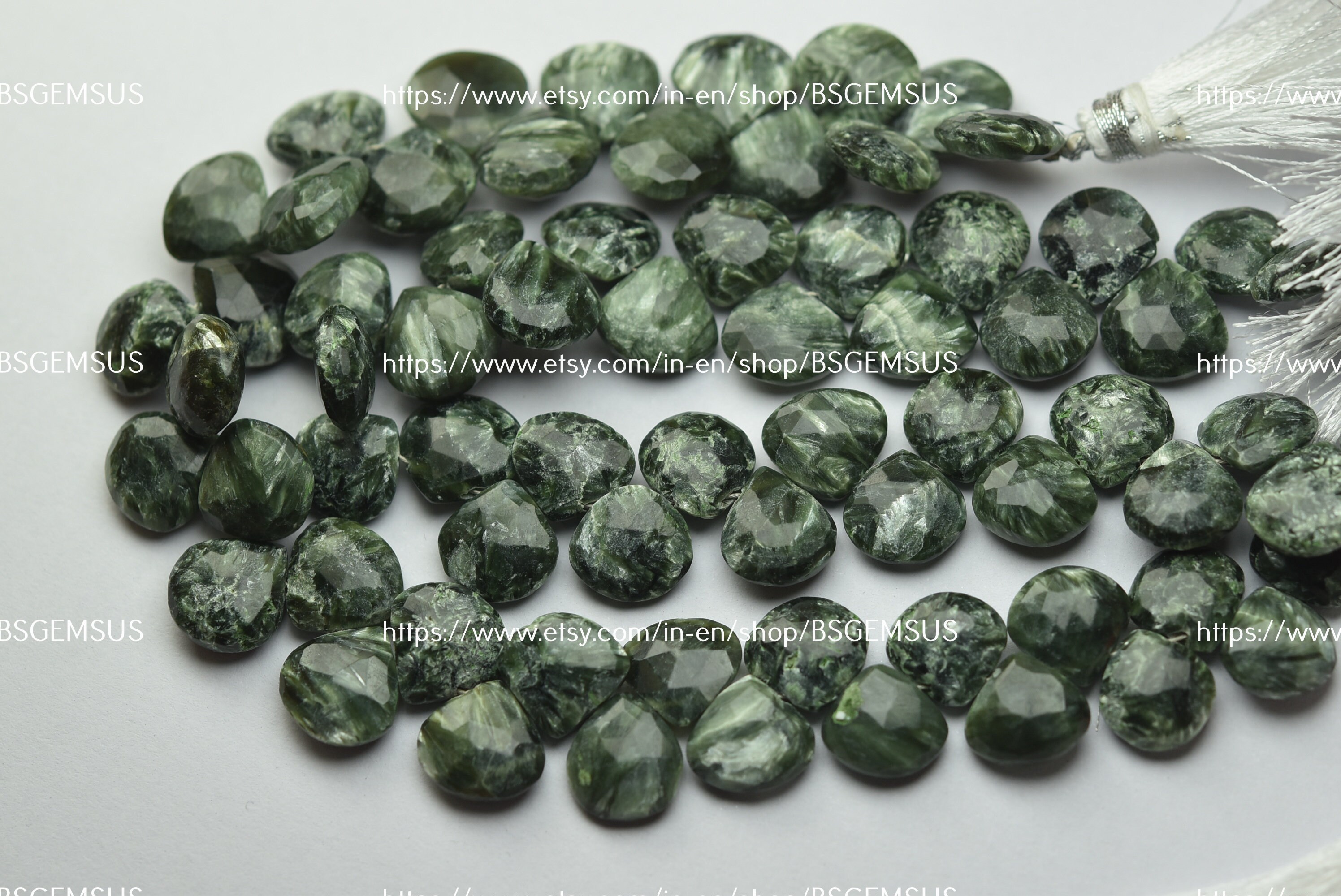8 Inch Strand,natural Green Seraphinite Faceted Heart Shape Briolettes,size 9.5-10mm