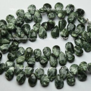 8 Inch Strand,Natural Green Seraphinite Faceted Pear Shape Briolettes,Size 9-11mm