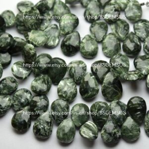 8 Inch Strand,Natural Green Seraphinite Faceted Pear Shape Briolettes,Size 11-12mm 8 Inch Strand,Natural Green Seraphinite Faceted Pear Shape Briolettes,Size 11-12mm