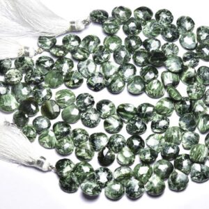 8 inches,Natural Seraphinite Faceted Heart Briolette,Size is 9-10mm #423