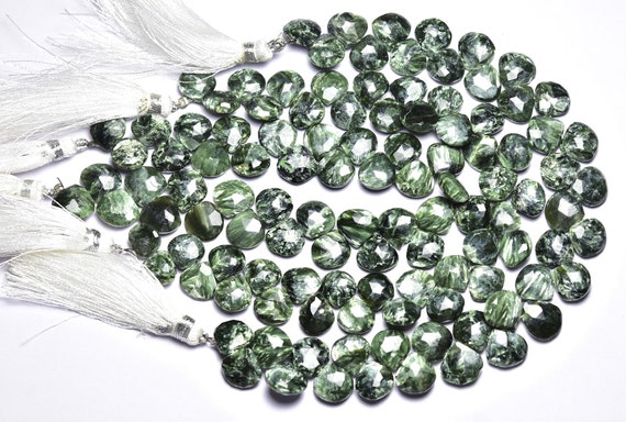 8 Inches,natural Seraphinite Faceted Heart Briolette,size Is 9-10mm #423
