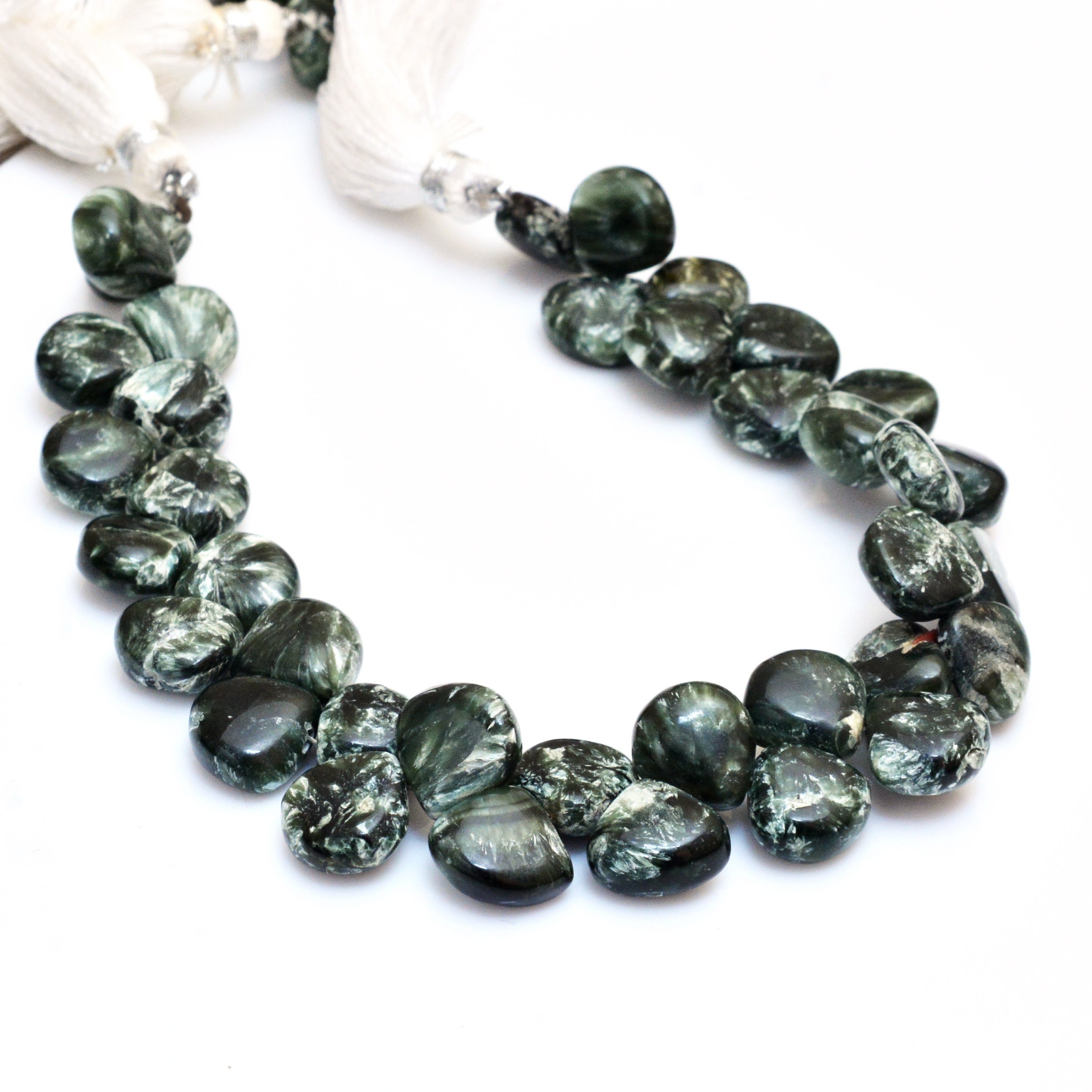 Aaa+ Seraphinite 9mm-10mm Smooth Heart Briolette Beads | 8inch Strand | Natural Seraphinite Semi Precious Gemstone Loose Beads For Jewelry