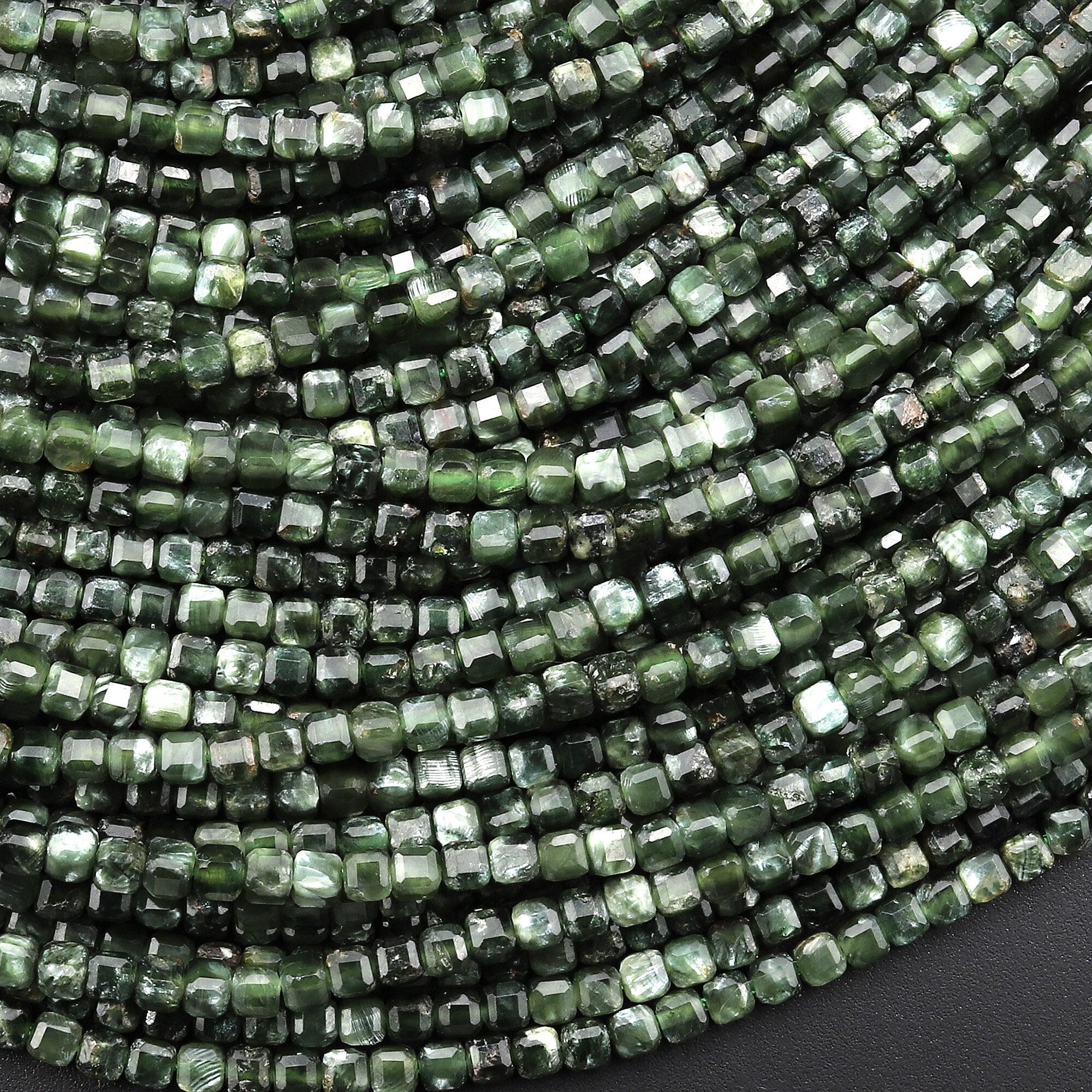 Aaa Natural Green Seraphinite Faceted 2mm Cube Beads Gemstone From Russia 15.5" Strand