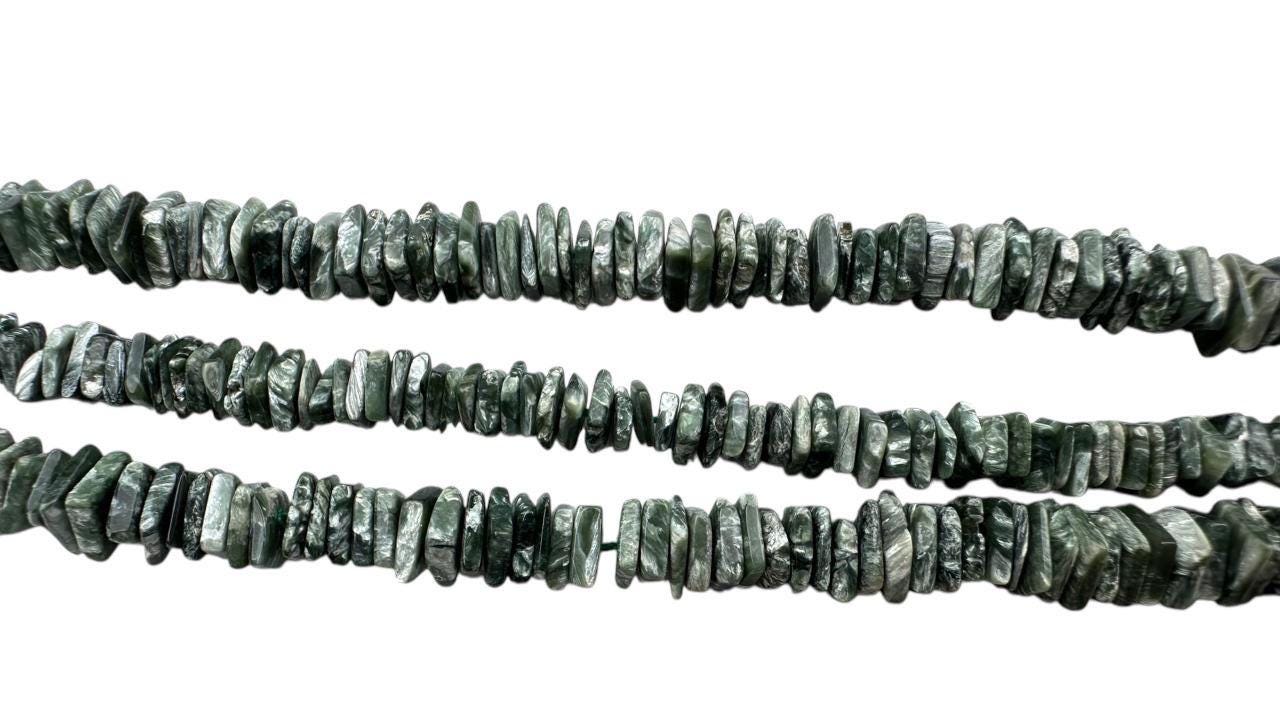 Seraphinite Gemstone Beads: Green Square, 4 To 5mm, 8" Strand