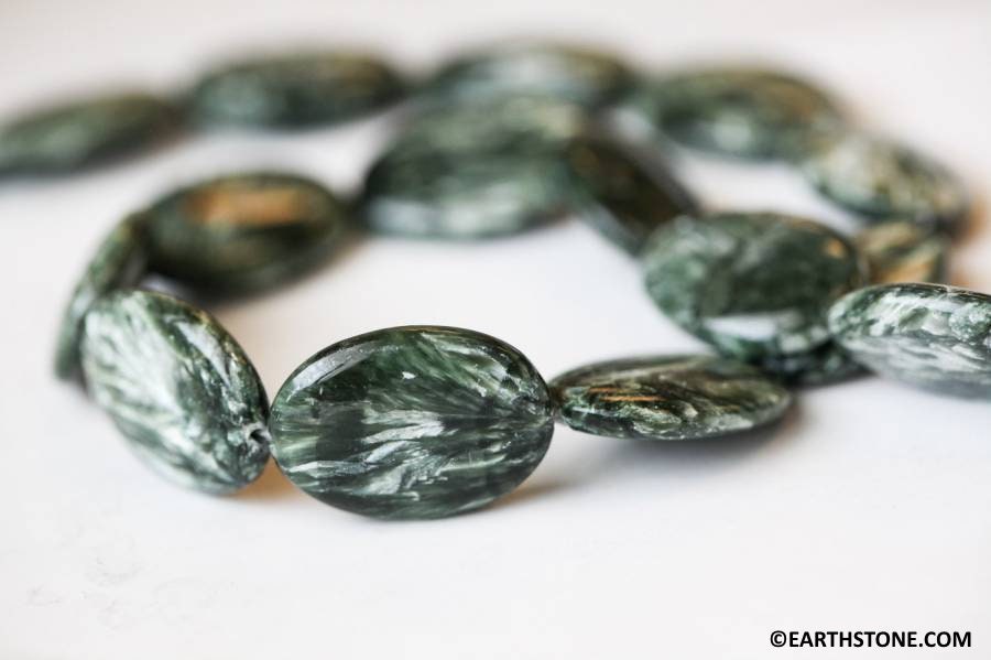 Seraphinite 18x25mm/ 15x20mm Flat Oval Beads 16" Strand