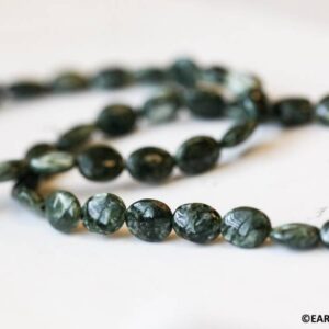 S/ Seraphinite 8x10mm/ 7x9mm Flat Oval Beads 16" Strand Natural Green Gemstone Beads For Jewelry Making