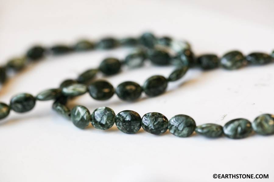 S/ Seraphinite 8x10mm/ 7x9mm Flat Oval Beads 16" Strand Natural Green Gemstone Beads For Jewelry Making