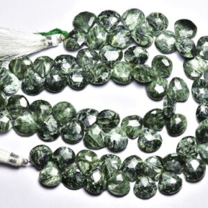 Seraphinite Pear Beads - 8 inches - Natural Beautiful Faceted Seraphinite Heart Briolette - Size is 11 - 12 mm #548 Seraphinite Pear Beads - 8 inches - Natural Beautiful Faceted Seraphinite Heart Briolette - Size is 11 - 12 mm #548