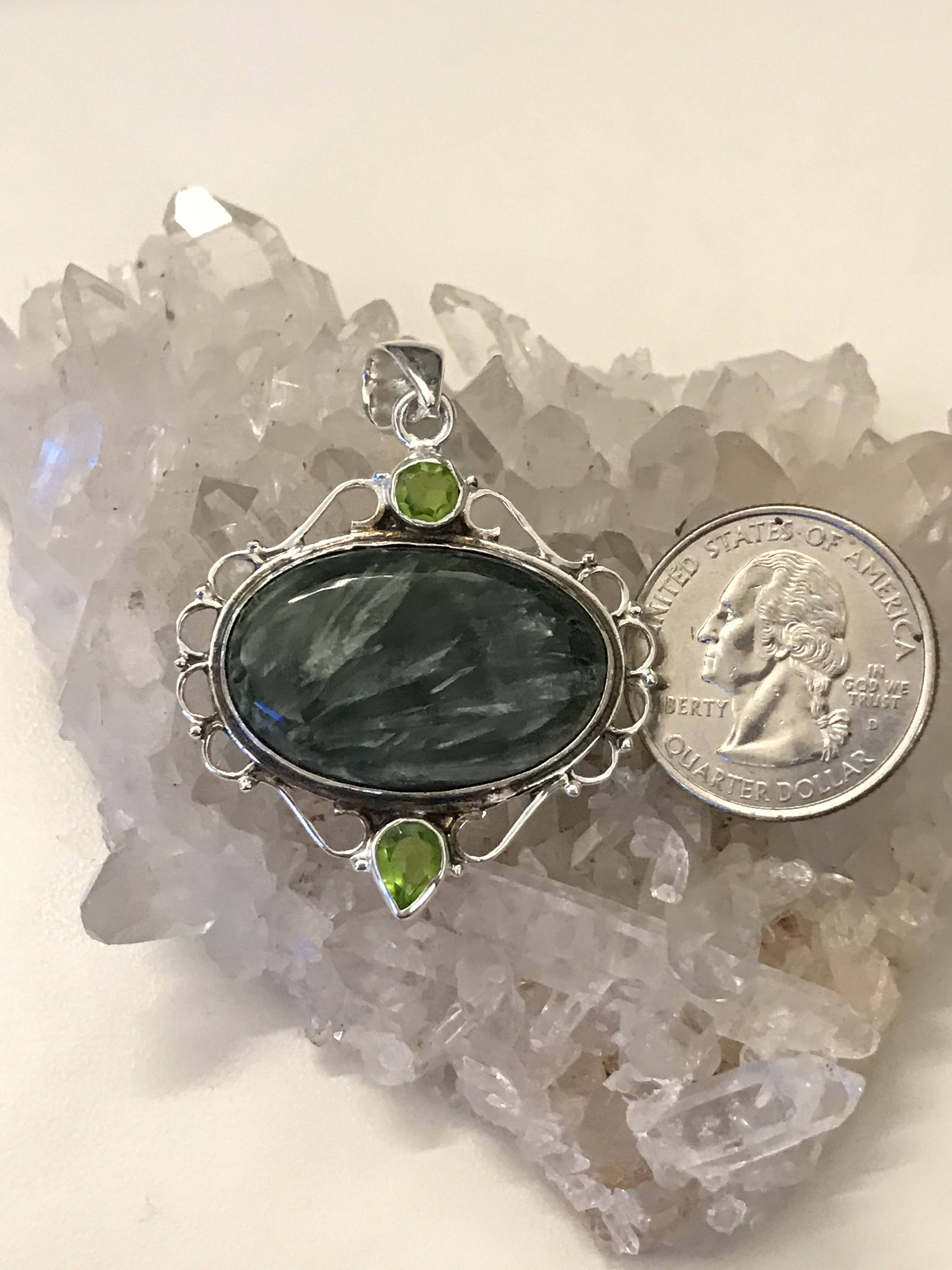 Seraphinite And Crystal Pendant