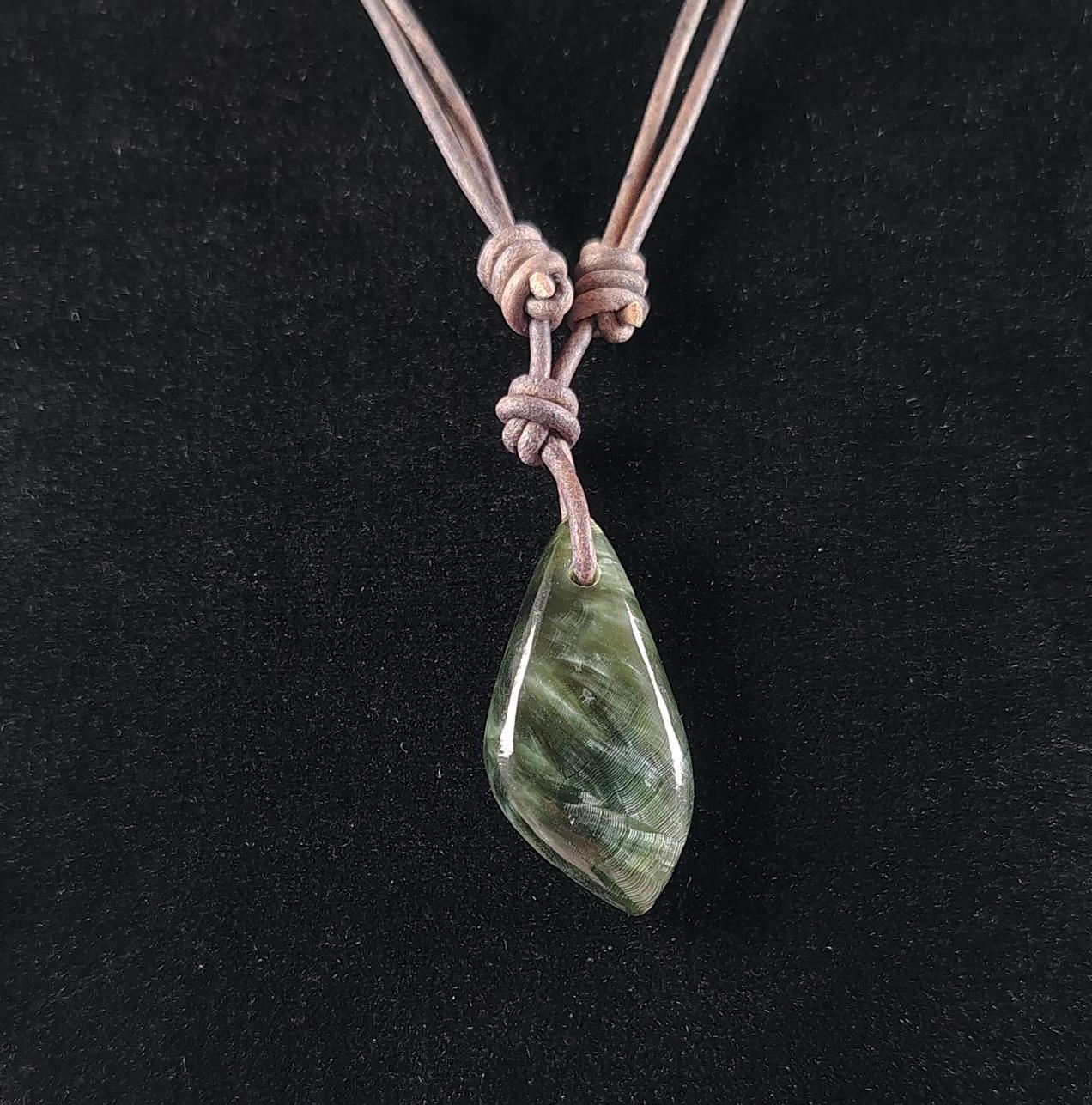 Seraphinite Pendant And Leather Necklace Handmade By Chris Hay