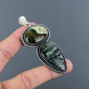 Australian Chrome Chalcedony & Seraphinite 925 Sterling Silver Pendant