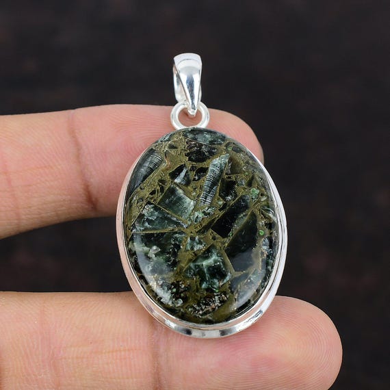 Copper Seraphinite Pendant: Handmade Sterling Silver Gemstone Jewelry