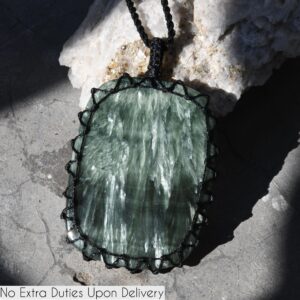 Seraphinite Crystal Macrame Necklace- Chatoyant Green Pendant, Spiritual Jewelry for Women and Men, Meaningful Gifts for Him and Her