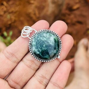 Seraphinite Gemstone Pendant, Handmade Jewellery, Designer Pendant, 925 Sterling Silver