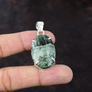 Seraphinite Gemstone Pendant: Handmade Sterling Silver Jewelry