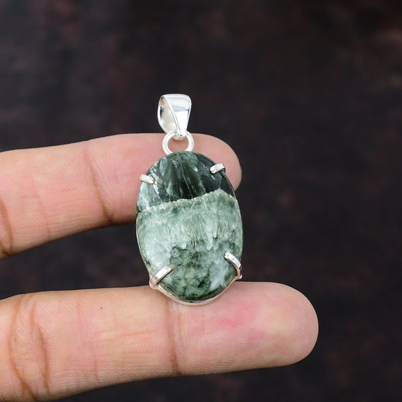Seraphinite Gemstone Pendant: Handmade Sterling Silver Jewelry Seraphinite Gemstone Pendant: Handmade Sterling Silver Jewelry