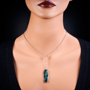 Seraphinite Pendant. Genuine Green Seraphinite Silver Pendant. Stainless Steel Chain
