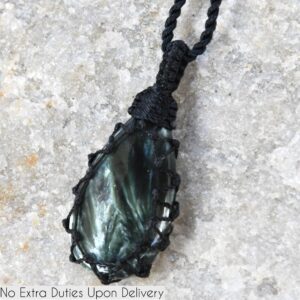 Green Seraphinite Pendant, Boho Macrame Jewelry - Heart Chakra Healing Crystal Necklace, Spiritual Gifts For Women And Men