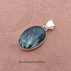 Handcrafted Seraphinite Gemstone Pendant: Sterling Silver Necklace