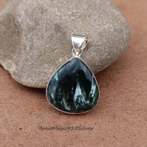 Handcrafted Seraphinite Gemstone Pendant: Sterling Silver Jewelry