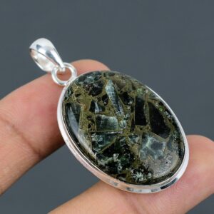 Handmade Seraphinite Pendant: 925 Sterling Silver Gemstone Jewelry