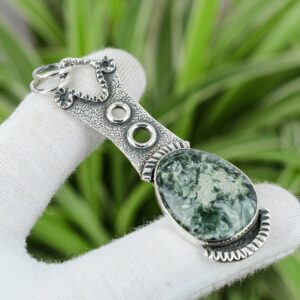 Handmade Seraphinite Pendant: 925 Sterling Silver Boho Jewelry