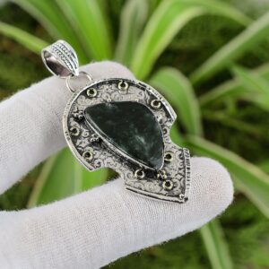 Handmade Seraphinite Pendant: 925 Sterling Silver, 18k Gold Plated