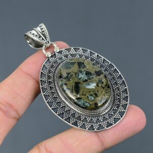 Handmade Seraphinite 925 Sterling Silver Pendant - Vintage Gemstone Jewelry
