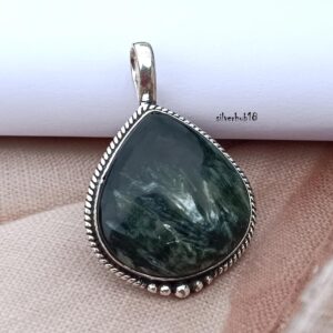 Handmade Seraphinite 925 Sterling Silver Pendant: Boho Jewelry