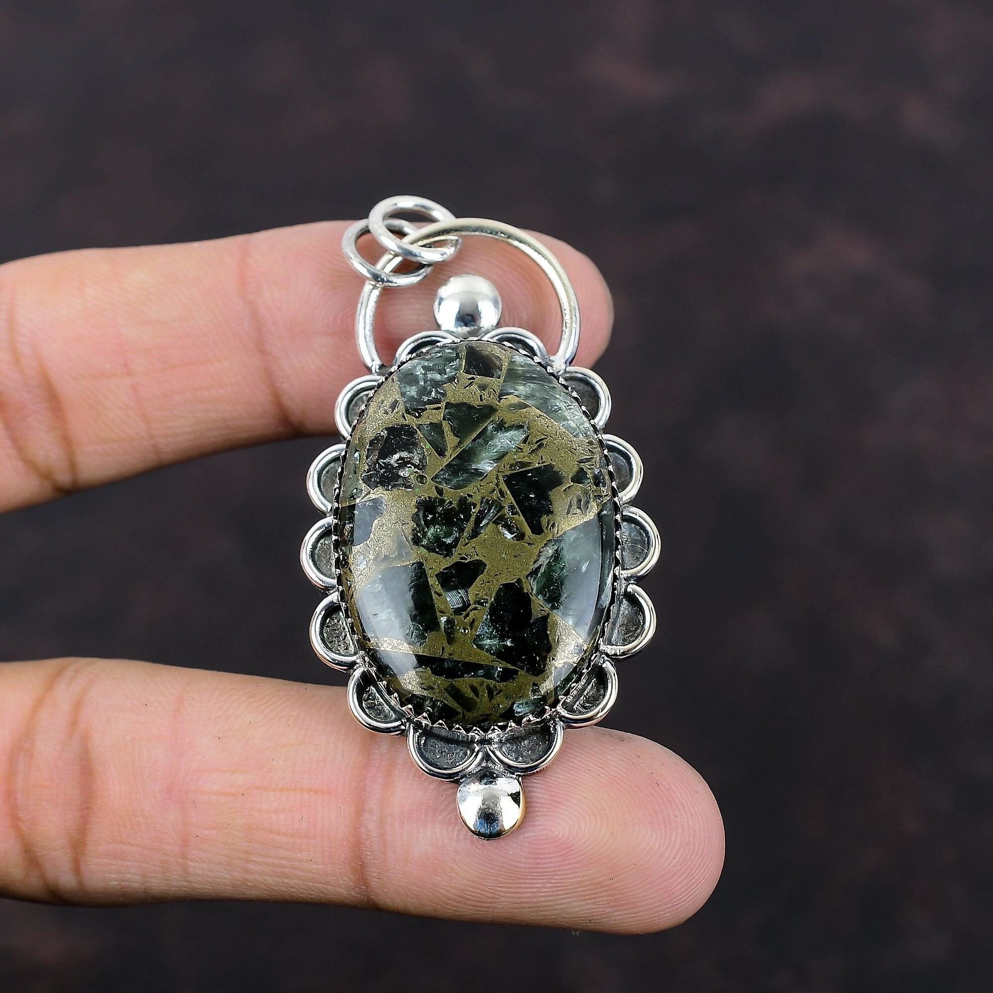 Handmade Seraphinite Pendant: 925 Sterling Silver Gemstone Jewelry Handmade Seraphinite Pendant: 925 Sterling Silver Gemstone Jewelry