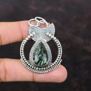 Handmade Seraphinite Pendant: 925 Sterling Silver Gemstone Jewelry