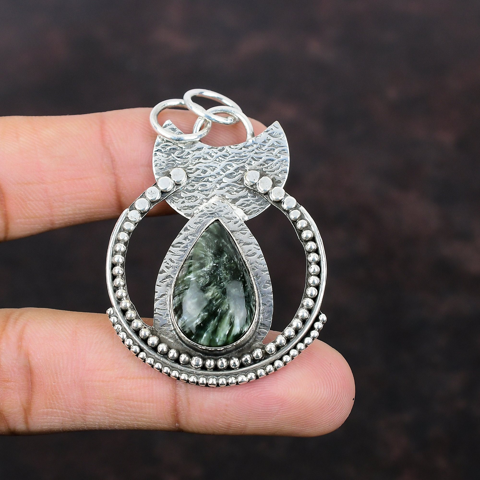 Handmade Seraphinite Pendant: 925 Sterling Silver Gemstone Jewelry