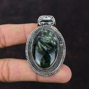 Handmade Seraphinite Pendant: 925 Sterling Silver Vintage Jewelry
