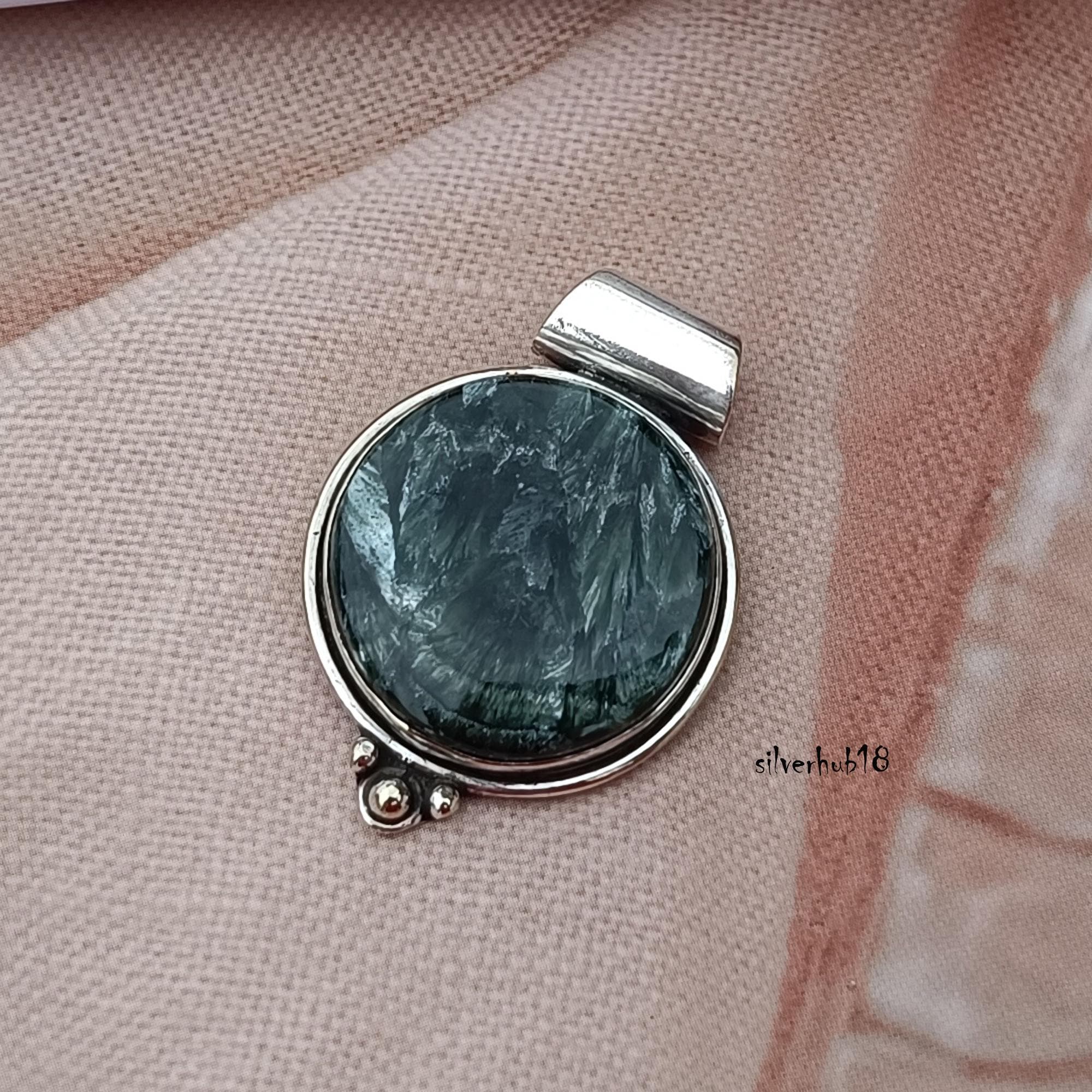 Handmade Seraphinite 925 Sterling Silver Pendant Necklace