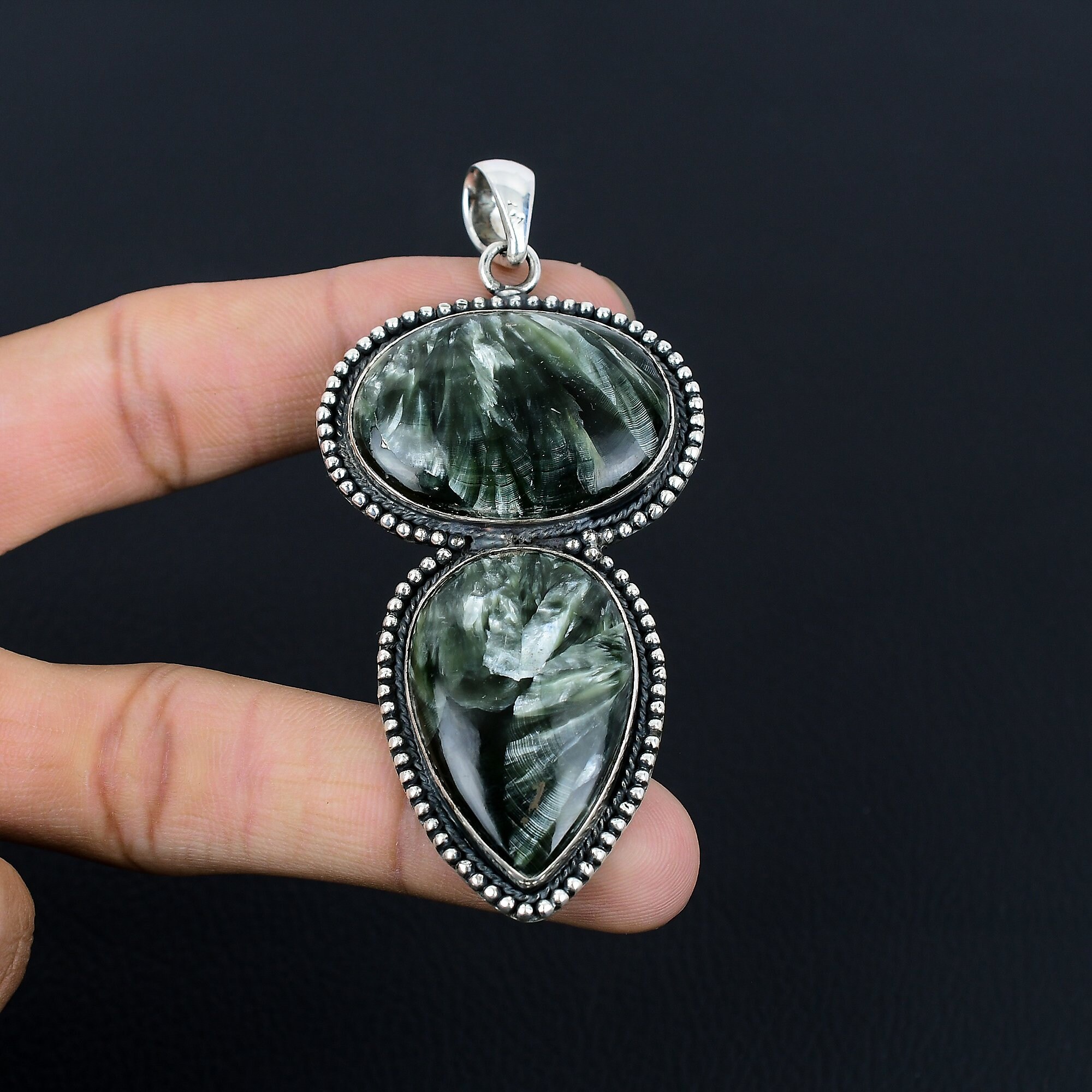 Handmade Seraphinite 925 Sterling Silver Statement Pendant Handmade Seraphinite 925 Sterling Silver Statement Pendant