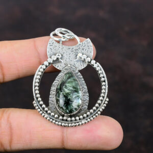 Handmade Seraphinite Pendant: 925 Sterling Silver Pear Gemstone